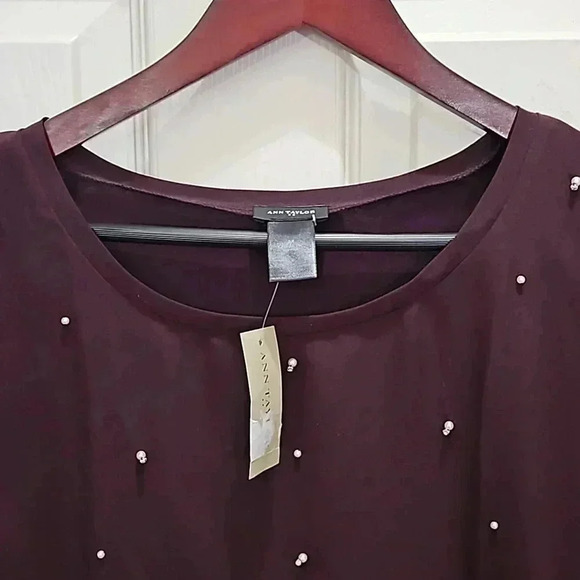Ann Taylor Wine Romantic Goth Coquette Girl Pearl Embellished Feminine Sz Med - Picture 2 of 8